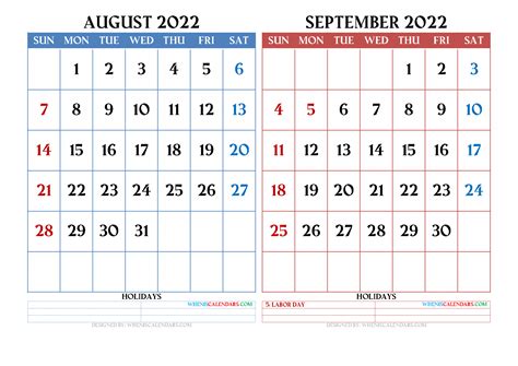 August September 2022 Calendar